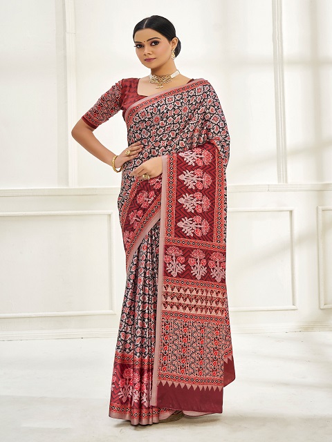 Tussah Crape Red Designer Saree