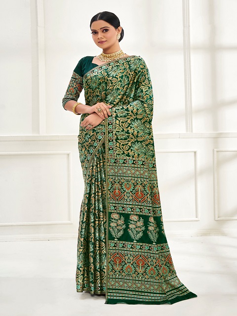 Tussah Crape Green Designer Saree