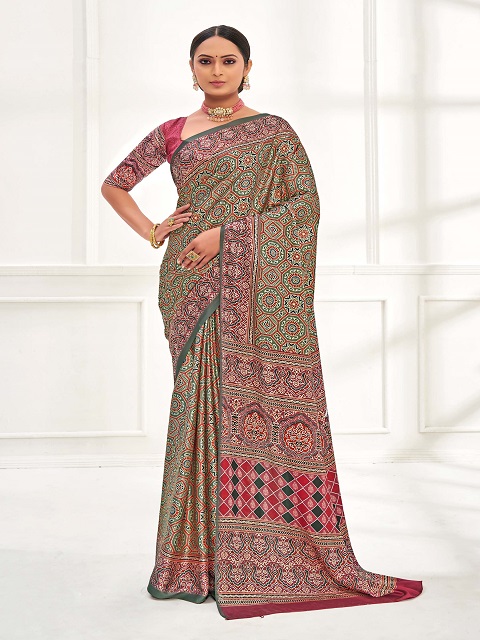 Tussah Crape Multi Designer Saree