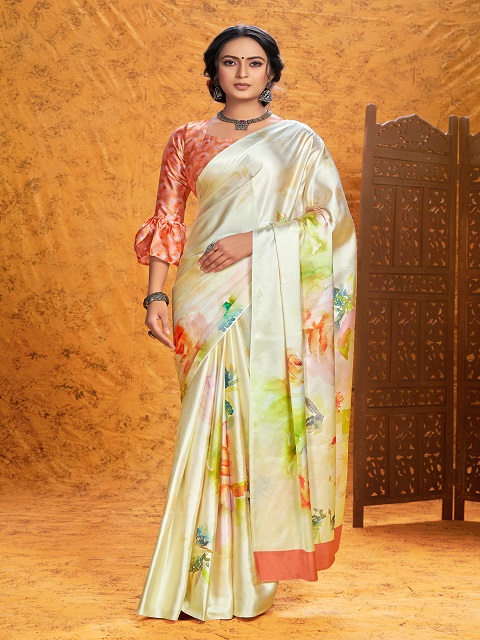 Tussah Crape Multicolor Digital Print Designer Saree 