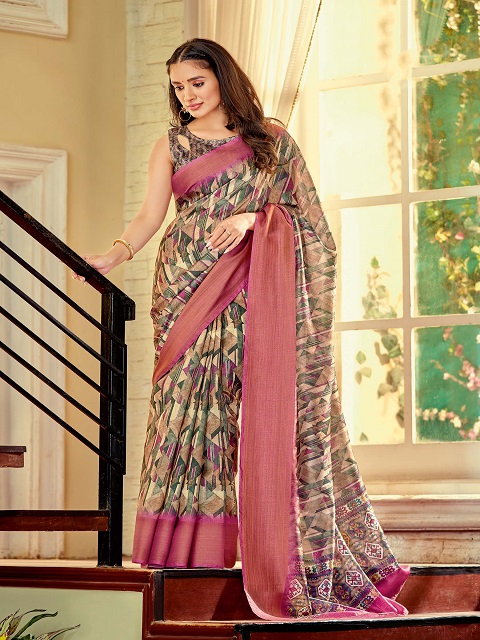 Tussah Crystal Silk Multi Designer Saree