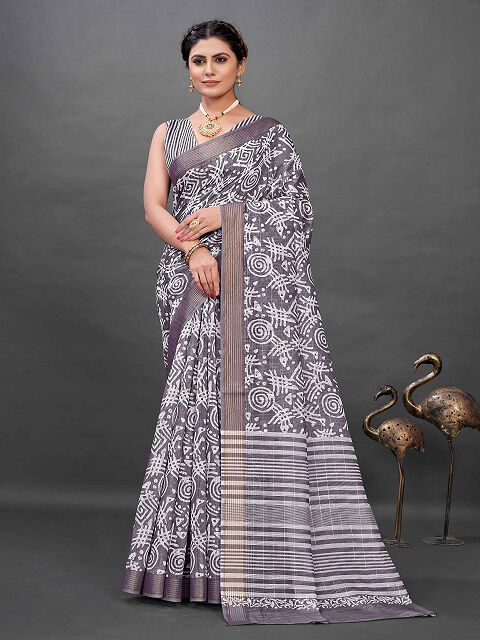 Tussah Silk Blend Grey designer Saree