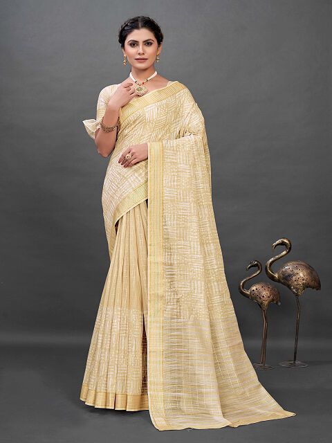 Tussah Silk Blend Cream designer Saree