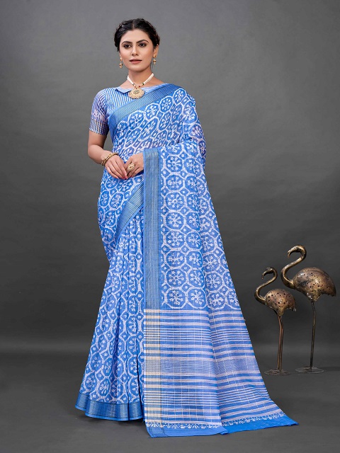 Tussah Silk Blend Blue designer Saree