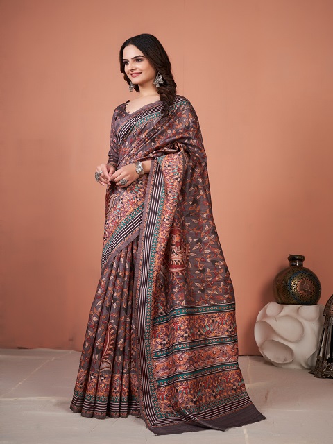 Tussah bhagalpuri Silk Multi Designer Saree