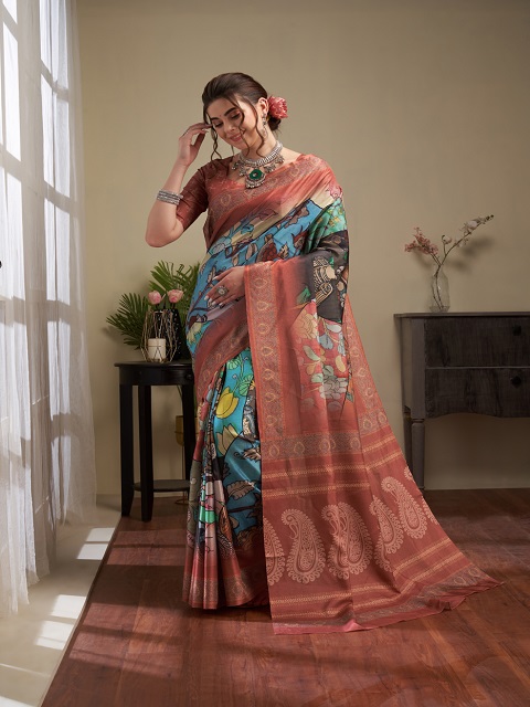 Tussah Manipuri Silk Brown Designer saree