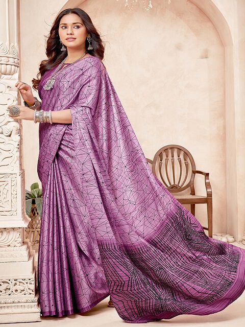 Tussah Crape Purple Designer Saree