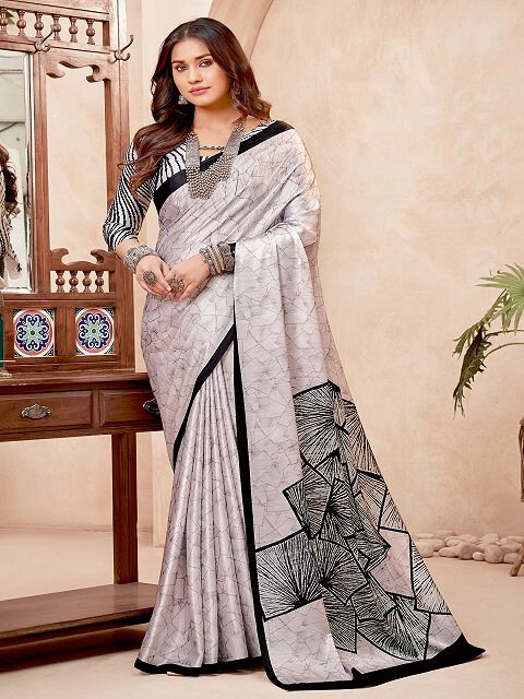 Tussah Crape Off-White Designer Saree