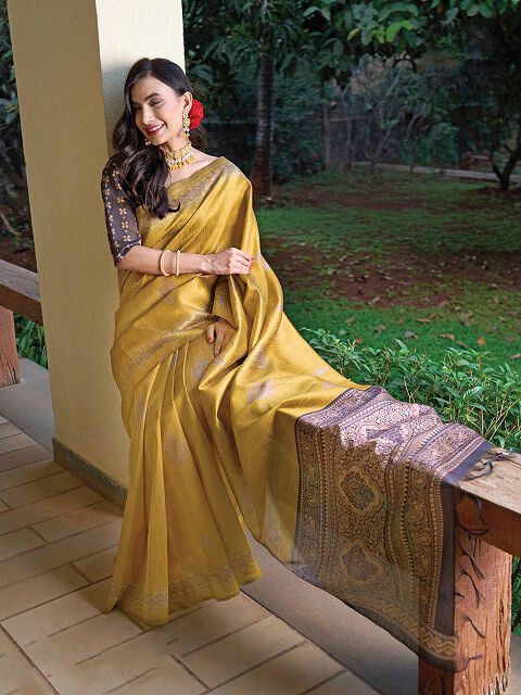 Tussah Sufi Silk Gold Designer saree