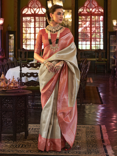 Tussah Off White Kanjivaram Saree