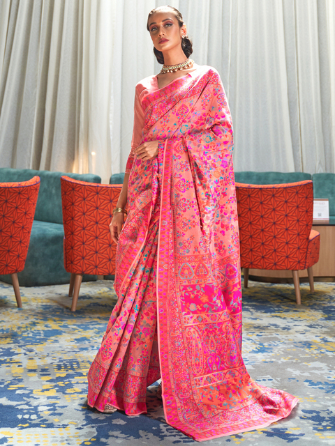 Kashmira Blend Pink Floral Handloom Saree