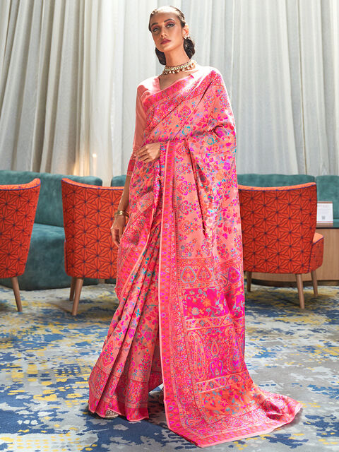 Kashmira Blend Pink Floral Handloom Saree