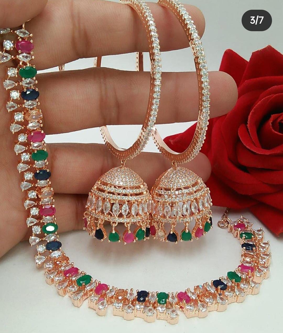 Ruby AD Necklace Set With Earrings