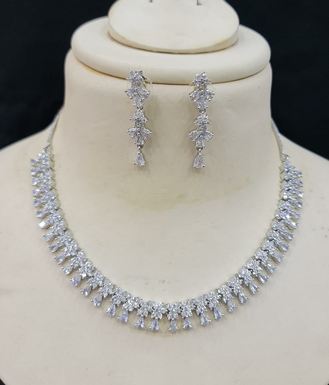 Silver Plated Fancy AD Necklace Set With Earring