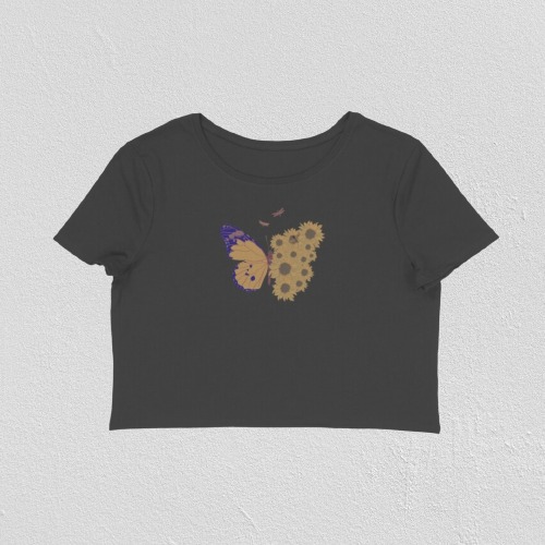 Black Yellow Butterfly Crop Top