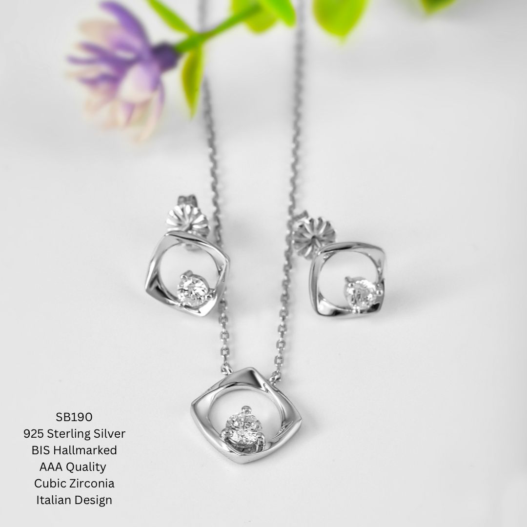 Silver Crystal Window Necklace & Earrings Set