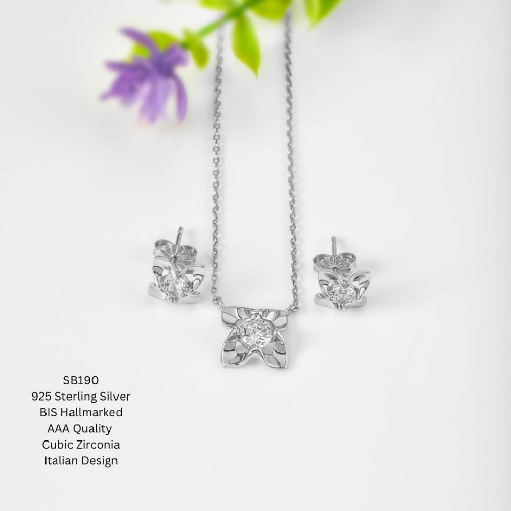 Silver Floral Pendant Set