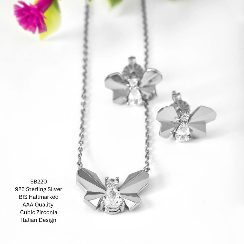 Silver Social Butterfly Pendant Set