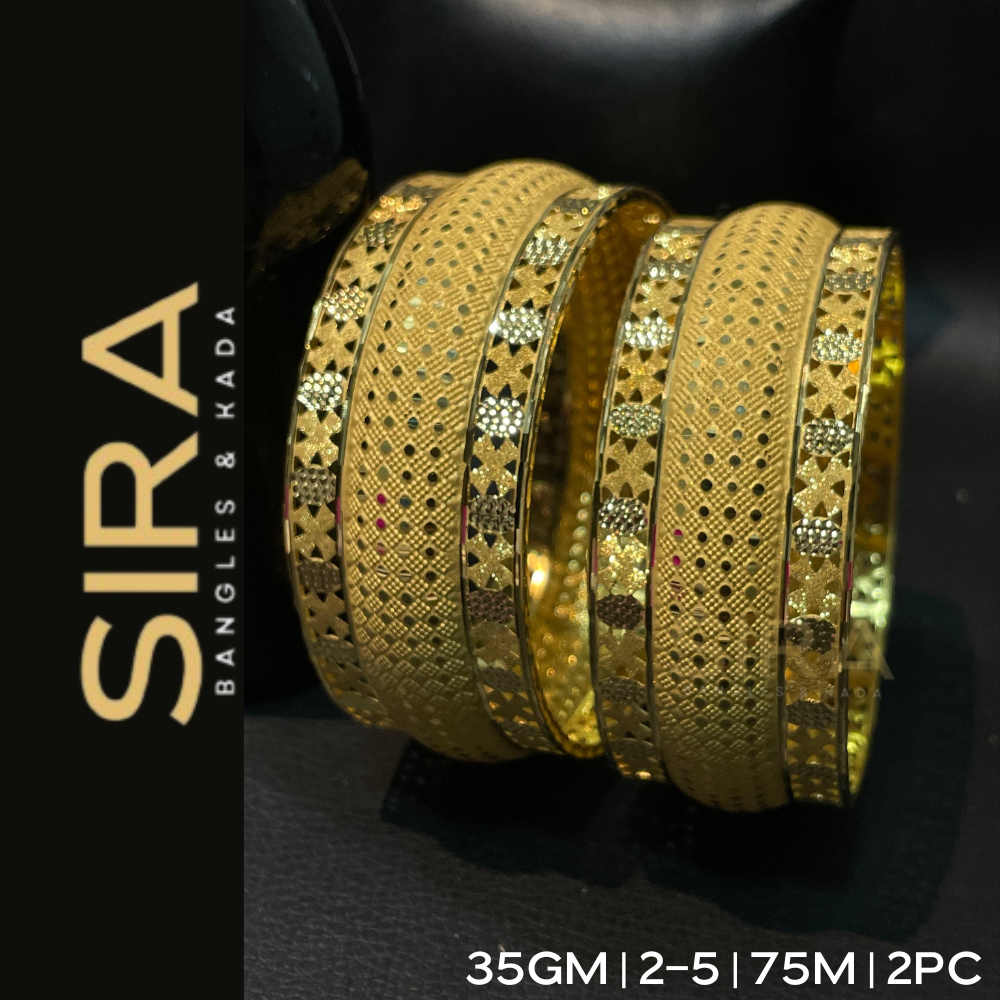 Light Weight Half Round Fancy Bangles by SIRA 35Grams, 18K 2Pc