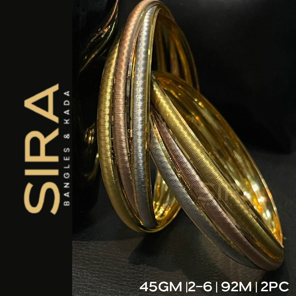 Twisted Fancy 3Tone Rodium CNC BANGLES by SIRA 45Grams, 2Pc 22K