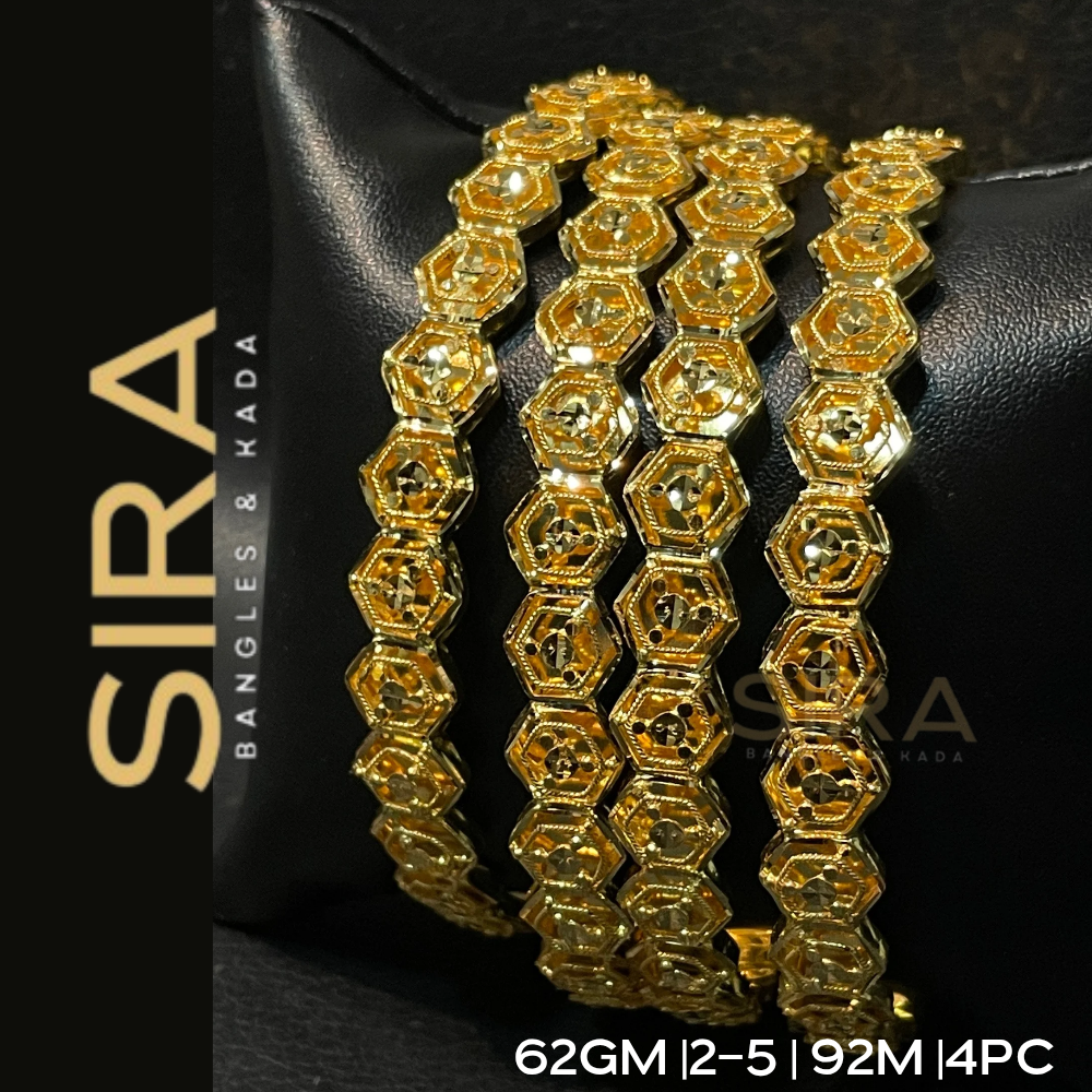Hexagon design Turkey Bangles 22KT 4Pc 62Grams