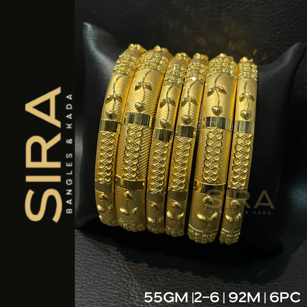 Fancy Half Round Bangles 22KT 6Pc