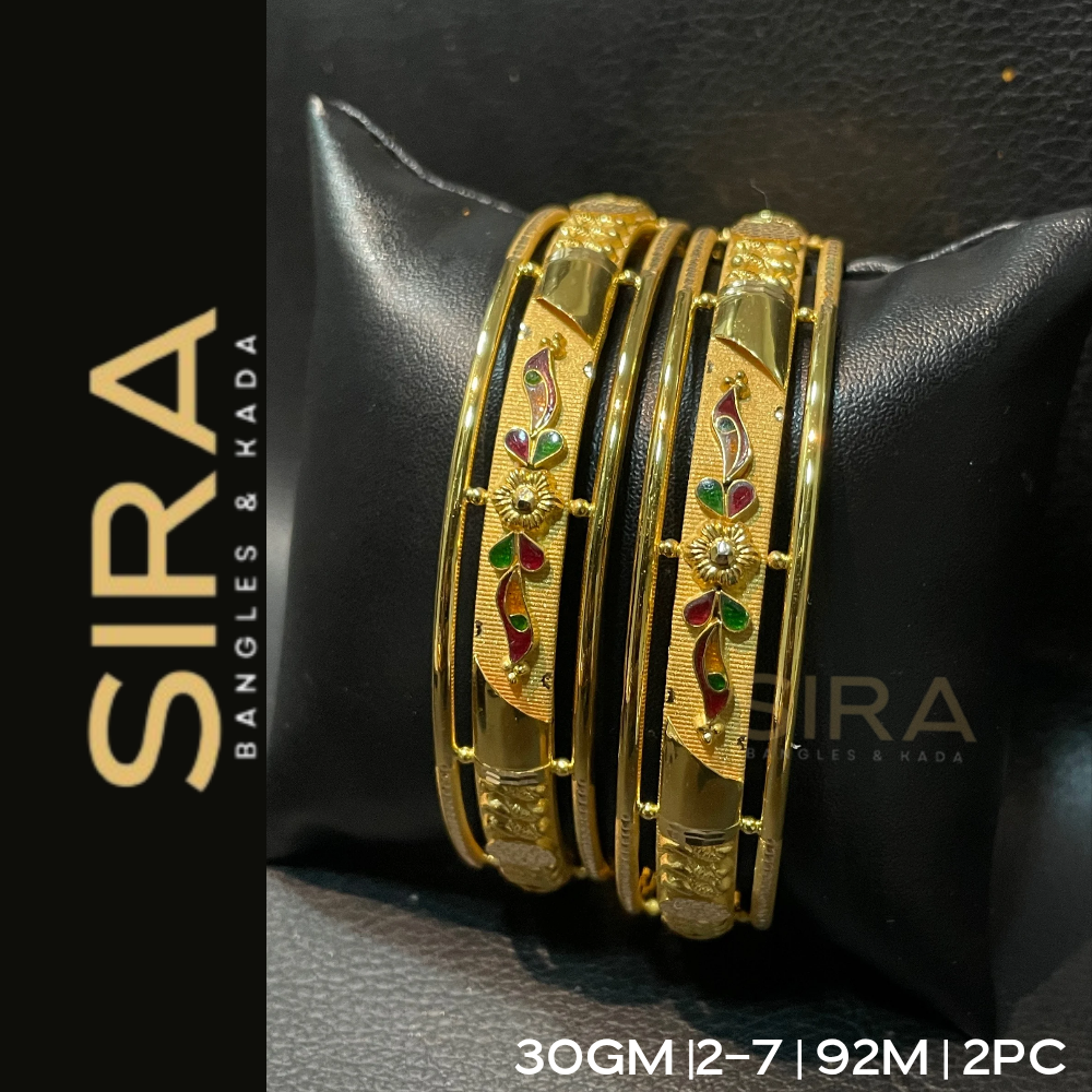 Fancy Half Round Bangles 22KT 2Pc