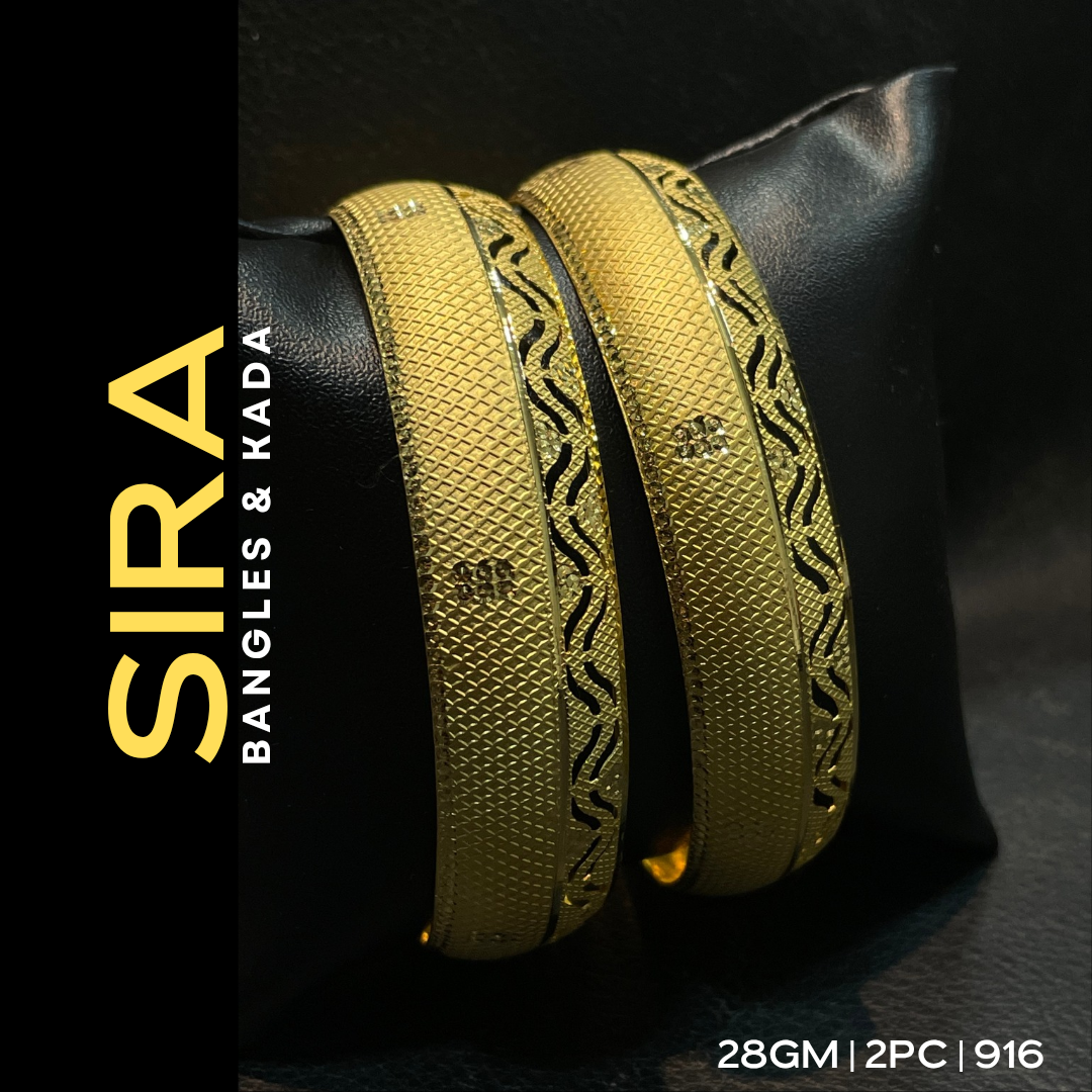 Extreme lightweight Half Round Bangles 2Pc 22KT