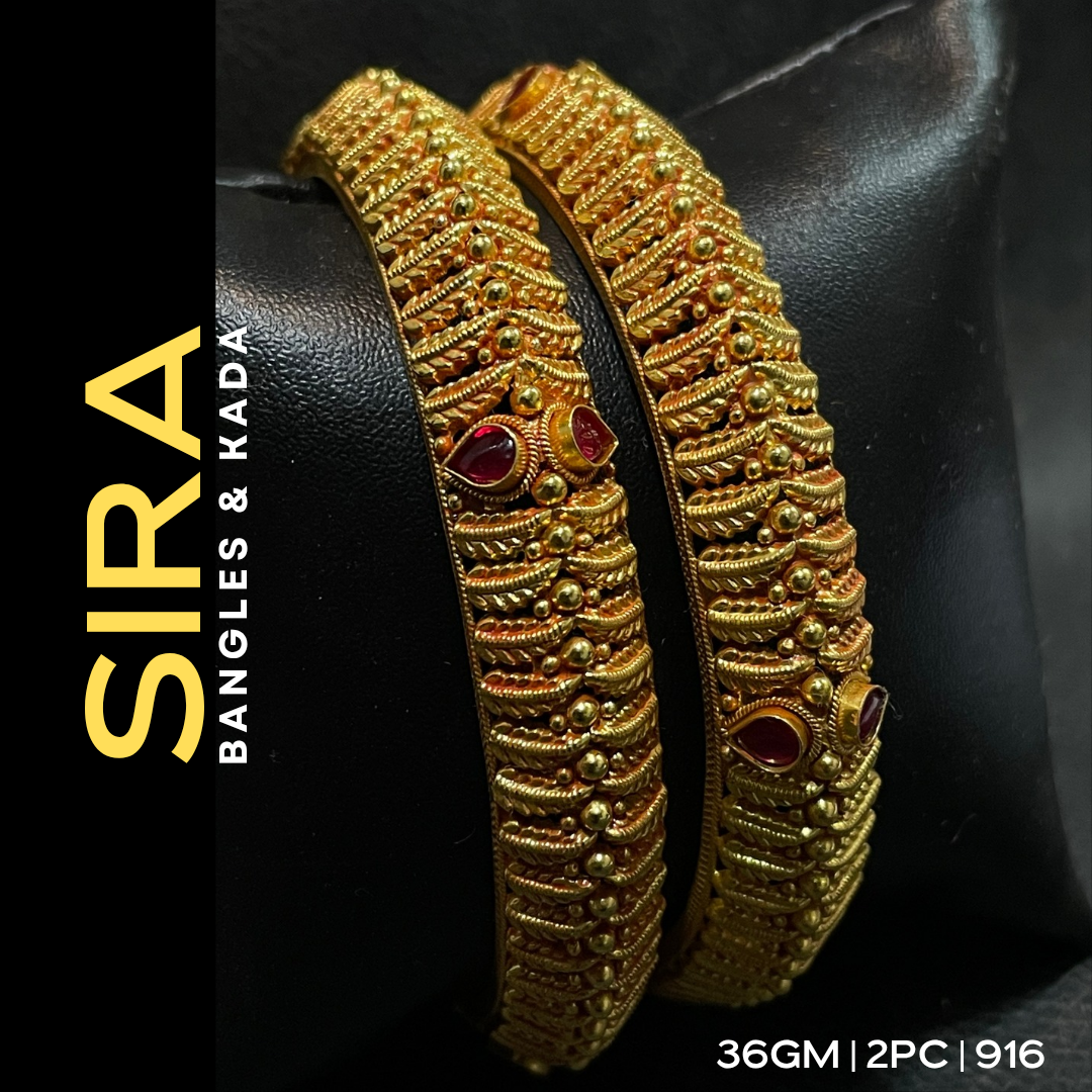Leaf Design Antique Bangles 22KT 2Pc 
