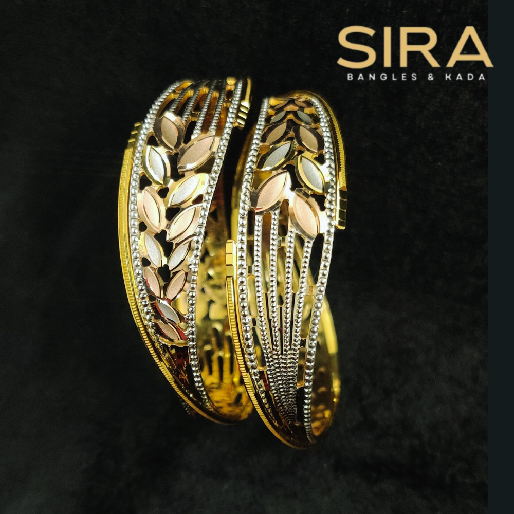 Twist Type Floral Leaf Bangles 22KT 2Pc 