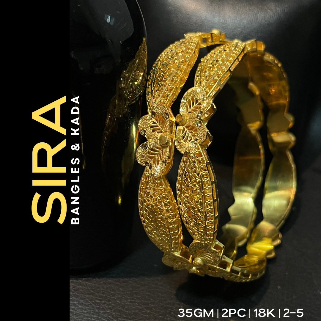 Turkey Floral Bangles 18K 2Pc, 35 Grams