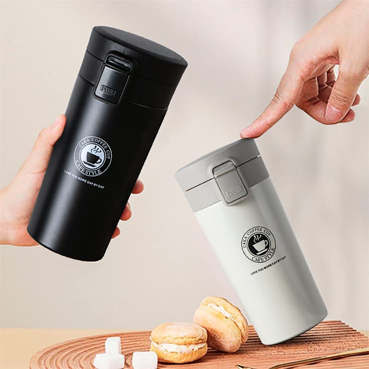 Coffee Travel Mug with Leak-Proof Flip Lid Mesh Filter, Thermal Mug Double Walled Insulated Cup, Stainless Steel Portable Tumbler Hot and Cold for 6 H