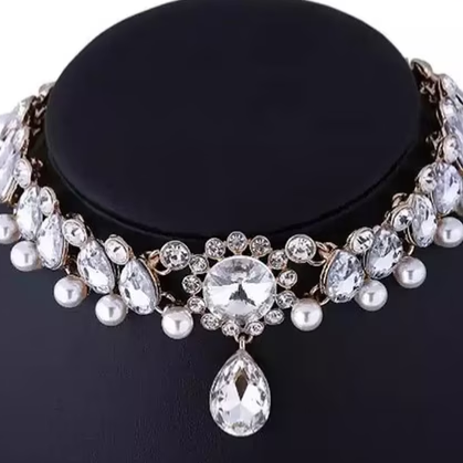 Crystal Pearl Choker Necklace