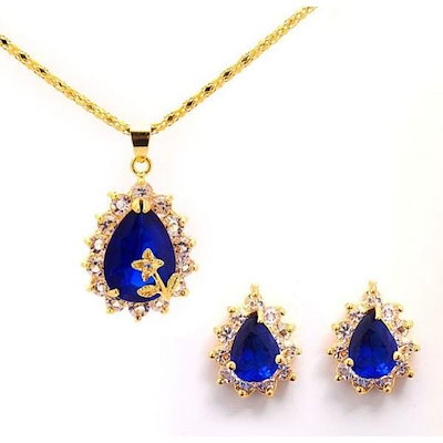 Golden Color Zircon Necklace, Pendant, Earrings Set