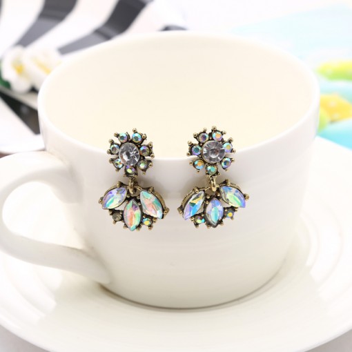 Iridescent  Crystal Flower Drop Earrings