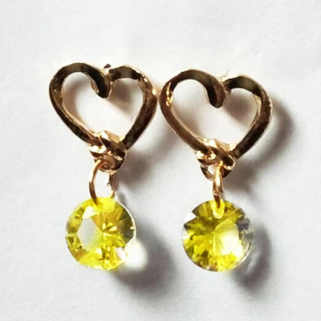 Heart Yellow Crystal Drop Earrings