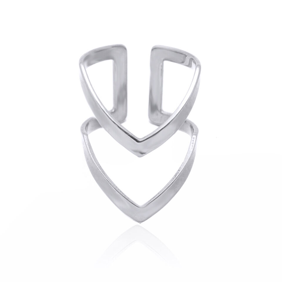 Double V Chevron Midi Ring, Tip Finger Above Knuckle Open Band Ring