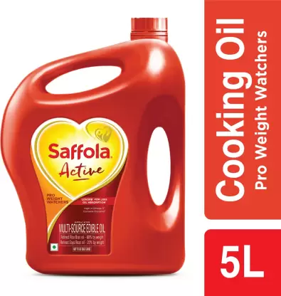 Saffola Active Refined Cooking Oil Rice Bran & Soyabean Blended Oil Can  (5 L)