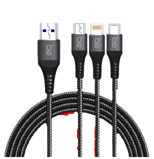be Braided 4 Amp 3IN1 Fast Charging USB Cable [Black]