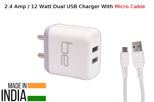 be 2.4 Amp (12 Watt) Dual USB Fast Charger with Micro Cable 