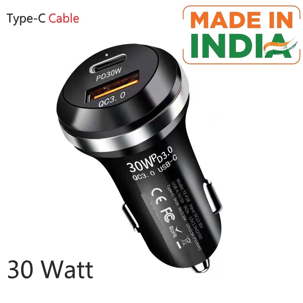 be 30 Watt USB PD Dual Output car Charger with Type C Cable