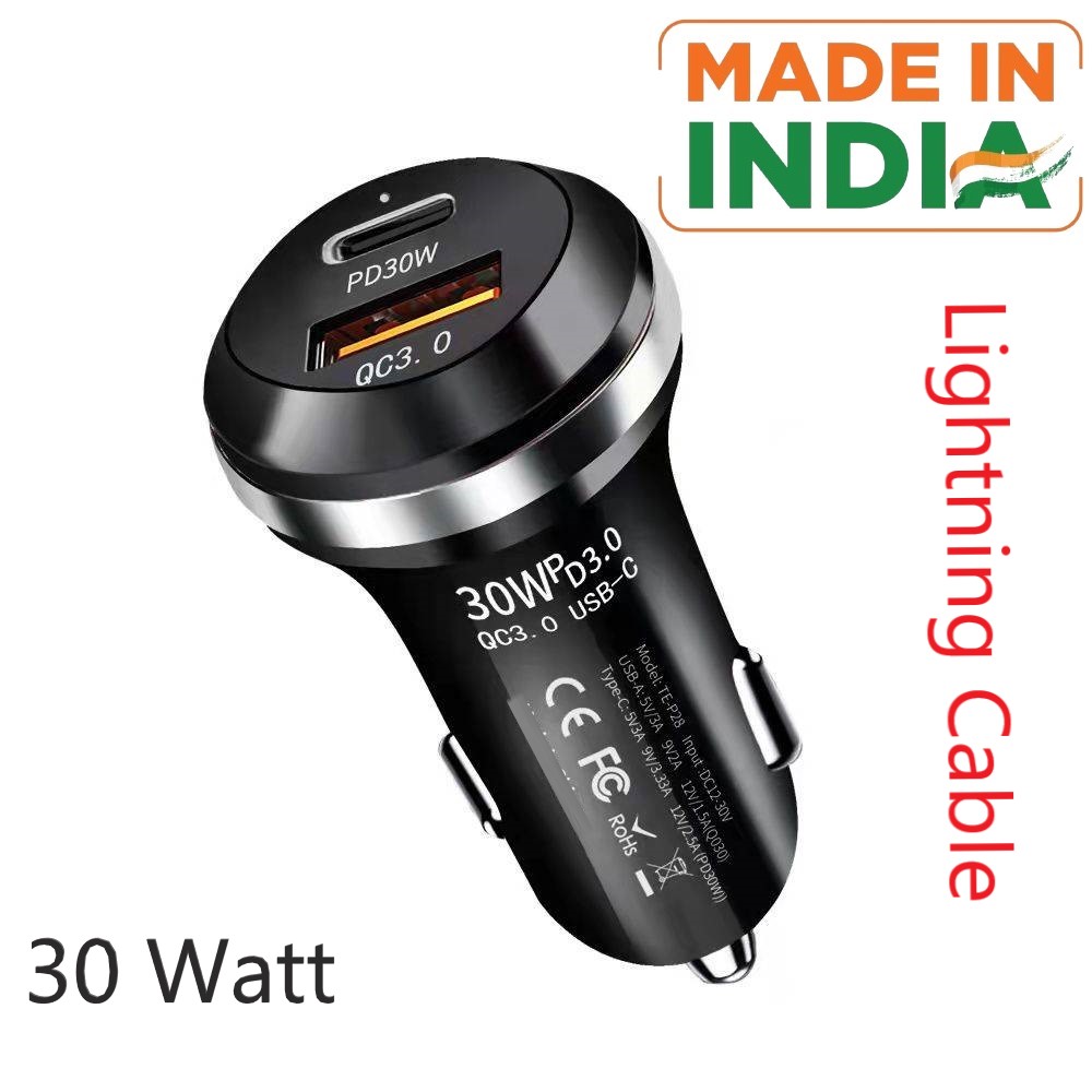 be 30 Watt PD Car Charger with Lightning PD Cable