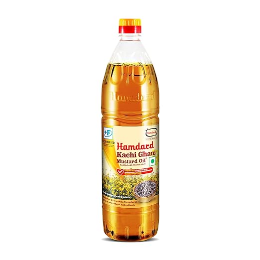 Hamdard Kachi Ghani Mustard Oil - Rich In Vitamin A & D, Omega Fatty Acids, Boosts Overall Health, 1 L Pet Bottle
