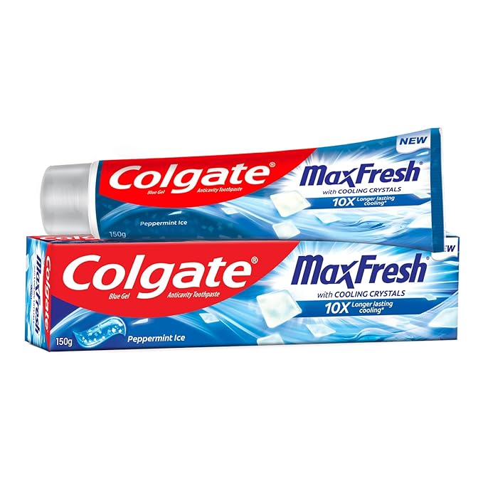 Colgate MaxFresh Toothpaste, Blue Gel Tooth Paste with Menthol for Super Fresh Breath, 150g (Peppermint Ice)