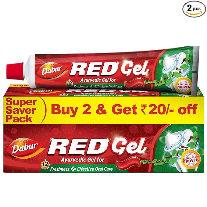 Dabur Red Gel Ayurvedic Toothpaste - 300g (150g x 2, Pack of 2) | Reduction in Bad Breath, Plaque & Gingivitis | Freshness with Protection | For Healt