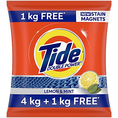 Tide Detergent Washing Powder - Lemon & Mint, Extra Power, Tide+, 5 kg 4 kg Pack + 1 kg Pack Free