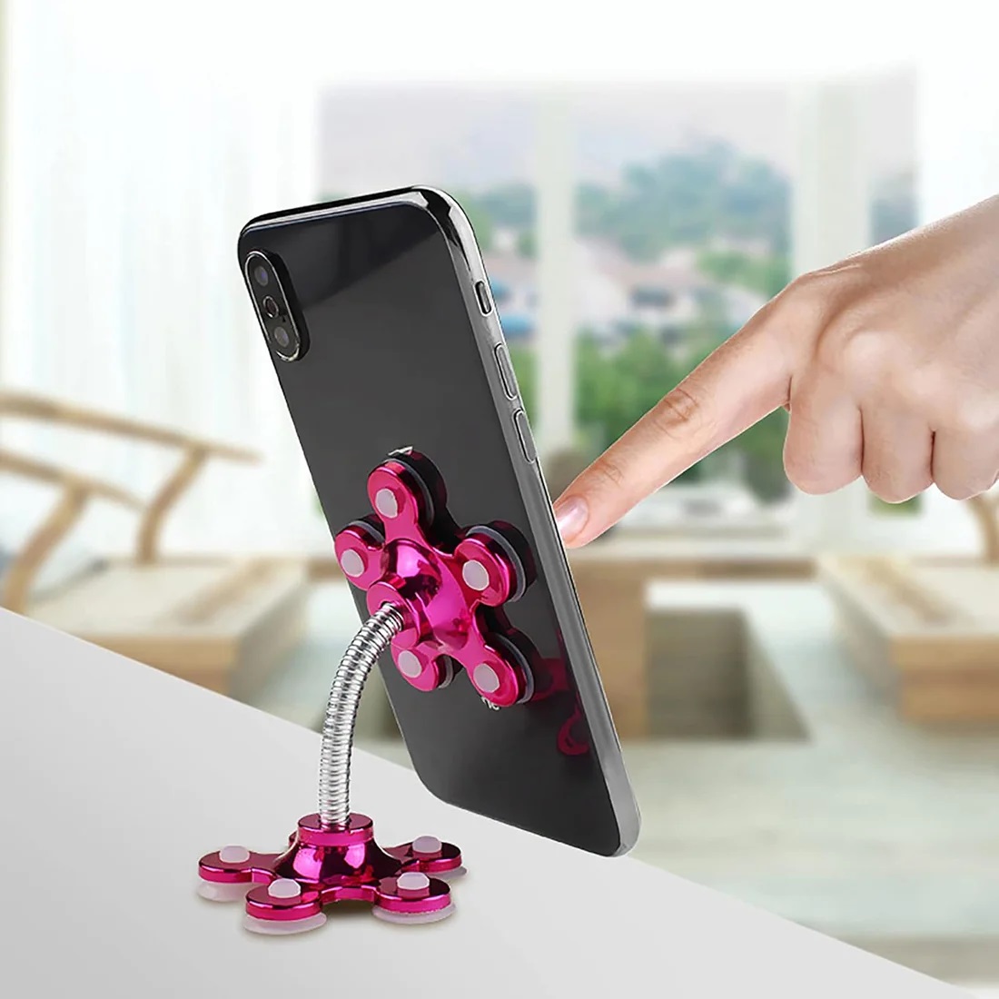 Phone Holder, 360°Rotatable Phone Stand Multi-Function Double-Sided Suction Cup Mobile Phone Holder 