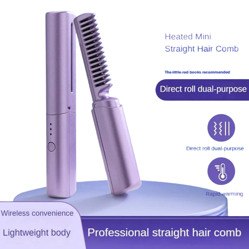 Portable USB Rechargeable Fast Heating Hot Comb - Cordless Hair Straightener Brush