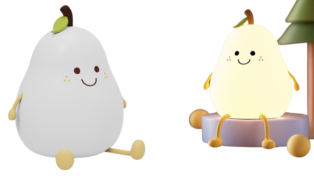 Squishy Pear Kids Night Light - Color Changing LED Lamp with Tap Control - Cute Cartoon Silicone Design - USB Rechargeable - 7 Colors Changeable