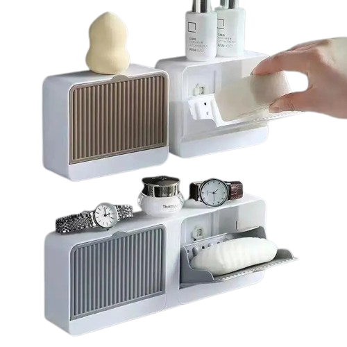 Wall Mounted Soap Holder with Flip Lid - Free Draining Punch Soap Dish - Hanging Soap Drain Rack for Home Bathroom